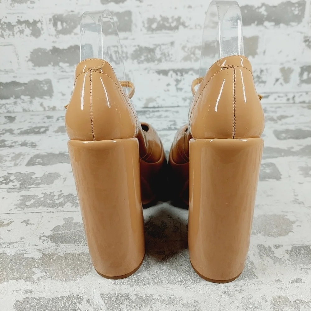 New. Zayne New Pressego Tan Patent Leather Platform Mary Jane Pumps i949